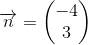 \overrightarrow{n}=\begin{pmatrix} -4\\3 \end{pmatrix}