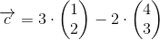 \overrightarrow{c}=3\cdot \begin{pmatrix} 1\\2 \end{pmatrix}-2\cdot \begin{pmatrix} 4\\3 \end{pmatrix}