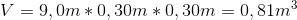 V=9,0m*0,30m*0,30m=0,81m^3