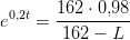 e^{0{,}2t} =\frac{162\cdot 0{,}98}{162-L}