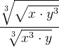 \frac{\sqrt[3]{\sqrt{x\cdot y^3}}}{\sqrt[3]{x^3\cdot y}}