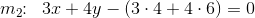 m_2\! \! :\; \; 3x+4y-(3\cdot 4+4\cdot 6)=0