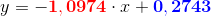 y=-\mathbf{\color{Red} 1,0974}\cdot x +\mathbf{\color{Blue} 0,2743}