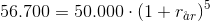 56.700=50.000\cdot \left ( 1+r_{\aa r} \right )^5