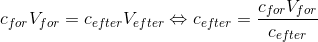 c_{f\slashed{o}r}V_{f\slashed{o}r}=c_{efter}V_{efter}\Leftrightarrow c_{efter}=\dfrac{c_{f\slashed{o}r}V_{f\slashed{o}r}}{c_{efter}}