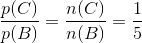 \frac{p(C)}{p(B)}=\frac{n(C)}{n(B)}=\frac{1}{5}
