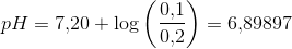 pH=7{,}20+\log\left ( \frac{0{,}1}{0{,}2} \right )=6{,}89897