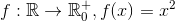 f:\mathbb{R}\rightarrow \mathbb{R}_0^+,f(x)=x^2