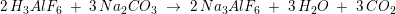 \small \small 2\, H_3AlF_6\; +\; 3\, Na_2CO_3\; \rightarrow \;2\, Na_3AlF_6\; +\; 3\, H_2O\; +\; 3\, CO_2