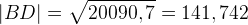 |BD|=\sqrt{20090,7}=141,742