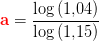 \mathbf{\color{Red} a}=\frac{\log\left (1{,}04 \right )}{\log\left (1{,}15 \right )}