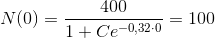 N(0)=\frac{400}{1+Ce^{-0,32\cdot 0}}=100