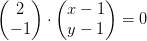 \begin{pmatrix} 2\\-1 \end{pmatrix}\cdot\begin{pmatrix} x-1\\y-1 \end{pmatrix}=0