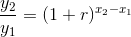 \frac{y_2}{y_1}=(1+r)^{x_2-x_1}