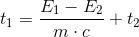 t_1=\frac{E_1-E_2}{m\cdot c}+t_2