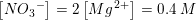 \small \small \left [ N{O_3}^- \right ]=2\left [ Mg^{\, 2+} \right ]=0{.}4\;M