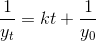 \frac{1}{y_t}=kt+\frac{1}{y_0}