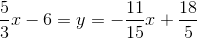 \frac{5}{3}x-6=y=-\frac{11}{15}x+\frac{18}{5}