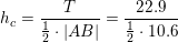 \small h_c=\frac{T}{\frac{1}{2}\cdot \left | AB \right |}=\frac{22{.}9}{\tfrac{1}{2}\cdot 10{.}6}