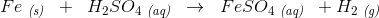 Fe\; _{\textit{(s)}}\; \; +\; \; H_2SO_4\; _{\textit{(aq)}}\; \; \rightarrow \; \; FeSO_4\; _{\textit{(aq)}}\; \; + H_2\; _{\textit{(g)}}
