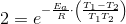 2=e^{{-\frac{E_a}{R}}\cdot \left ( \frac{T_1-T_2}{T_1T_2} \right )}