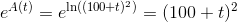 e^{A(t)}=e^{\ln((100+t)^2)} =(100+t)^2