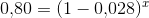 0{,}80= (1-0{,}028)^x