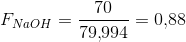 F_{NaOH}=\frac{70}{79{,}994}=0{,}88