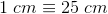 1 \; cm \equiv 25\; cm
