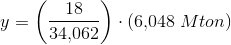 y=\left (\frac{18}{34{,}062} \right )\cdot( 6{,}048\; Mton)