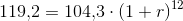 119{,}2=104{,}3\cdot \left ( 1+r \right )^{12}