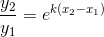 \frac{y_2}{y_1}=e^{k(x_2-x_1)}