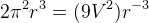 2\pi ^2r^3=(9V^2)r^{-3}