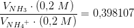 \frac{V_{NH_3}\cdot (0{,}2\; M)}{V_{N{H_4}^+}\cdot (0{,}2\; M) }=0{,}398107