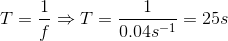 T=\frac{1}{f}\Rightarrow T=\frac{1}{0.04s^{-1}}=25s