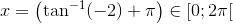 x=\left(\tan^{-1}(-2)+\pi\right) \in [0;2\pi[