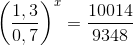 \left(\frac{1,3}{0,7} \right )^x=\frac{10014}{9348}