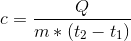 c=\frac{Q}{m*(t_{2}-t_{1})}
