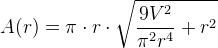 A(r)=\pi \cdot r\cdot \sqrt{ \frac{9V^2}{\pi^2 r^4} +r^2}