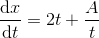 \frac{\mathrm{d} x}{\mathrm{d} t}=2t+\frac{A}{t}