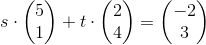 s\cdot \begin{pmatrix} 5\\1 \end{pmatrix}+t\cdot \begin{pmatrix} 2\\4 \end{pmatrix}=\begin{pmatrix} -2\\3 \end{pmatrix}