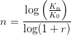 n=\frac{\log\left (\frac{K_n}{K_0} \right )}{\log(1+r)}