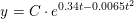 \small y=C\cdot e^{0{.}34t-0{.}0065t^2}