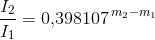 \frac{I_2}{I_1}=0{,}398107^{\, m_2-m_1}