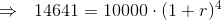 \Rightarrow ~~ 14641=10000\cdot (1+r)^4