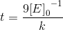 t=\frac{9{\left [ E \right ]_{0}}^{-1}}{k}