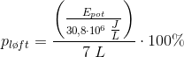 p_{l\o ft}=\frac{\left (\frac{E_{pot}}{30{,}8\cdot 10^6\; \tfrac{J}{L}} \right )}{7\; L}\cdot 100\%