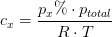 c_x=\frac{p_x\%\cdot p_{total}}{R\cdot T}