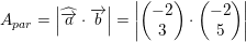 \small A_{par}=\left |\widehat{\overrightarrow{a}}\cdot \overrightarrow{b} \right |=\left | \begin{pmatrix} -2\\3 \end{pmatrix}\cdot \begin{pmatrix} -2\\5 \end{pmatrix} \right |