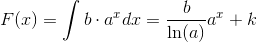 F(x)=\int b\cdot a^{x}dx=\frac{b}{\ln(a)}a^{x}+k